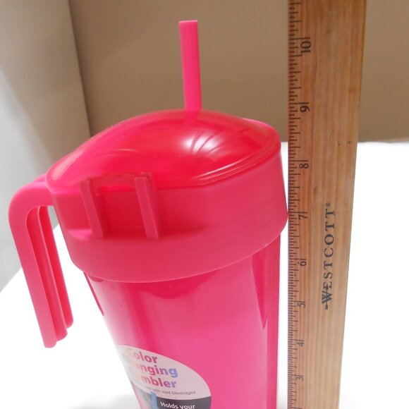 NEW Color Changing 24oz. drink Tumbler that also holds your snacks PINK handle - Picture 8 of 9